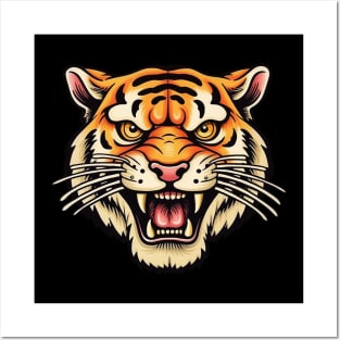 Old School Roaring Tiger Mascot Flash Tattoo Posters and Art